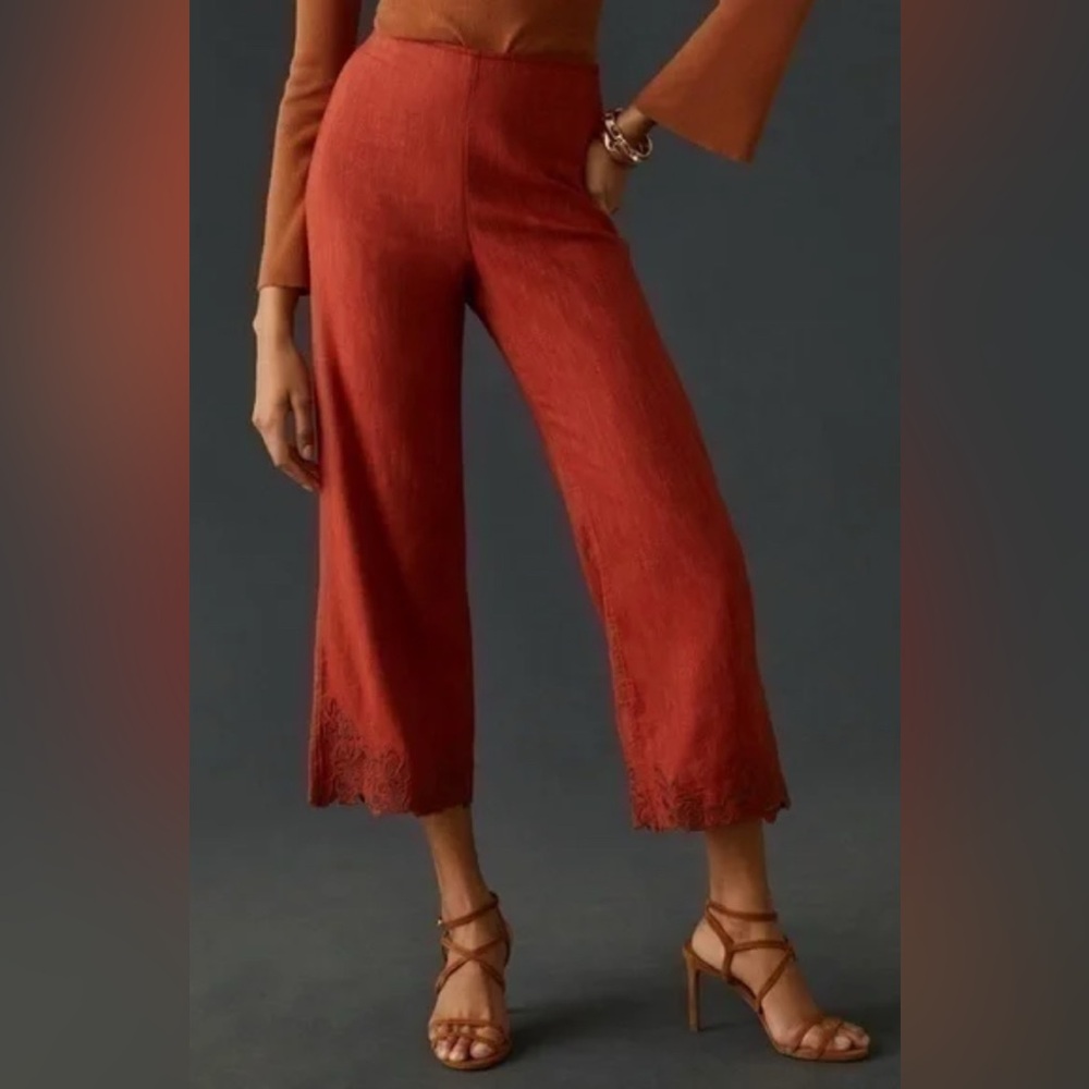 Anthropologie Embroidered Pants Womens Sz 10 Wide Leg Crop High Rise Casual NWT - Picture 10 of 10
